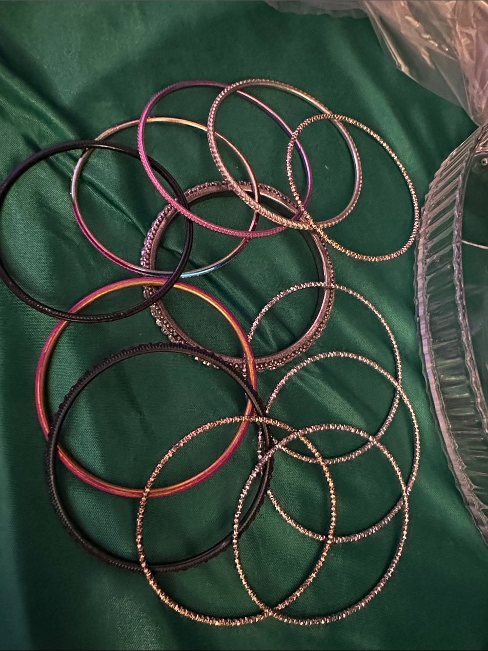 12 Mixed Metallic and Black Thin Bangle Bracelets - Women Jewelry